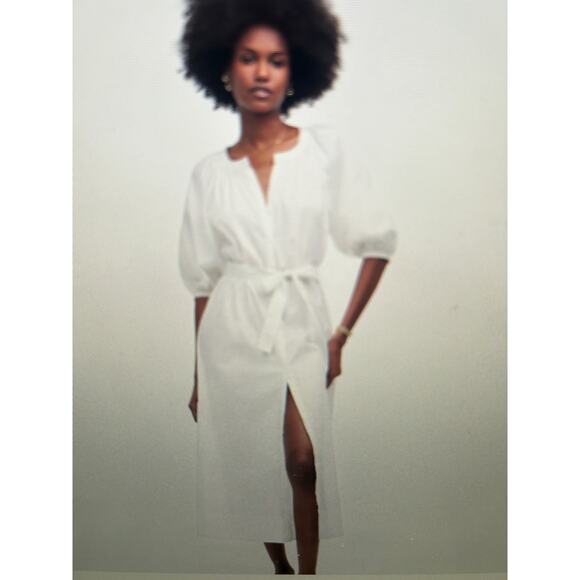 NWT Madewell large Tie waist button front midi dress in poplin - Picture 1 of 12